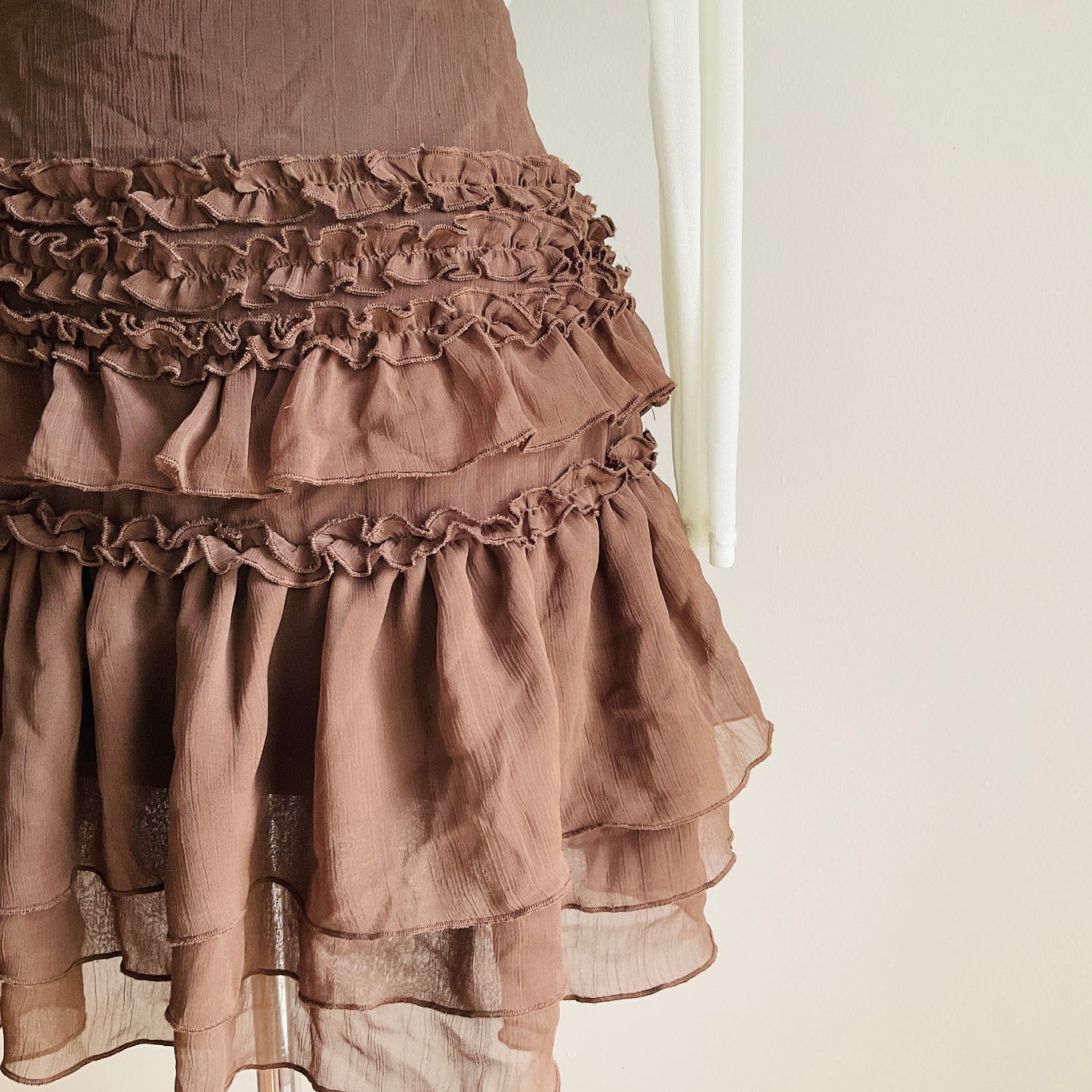 Mocha Ruffle Chiffon Mini Skirt