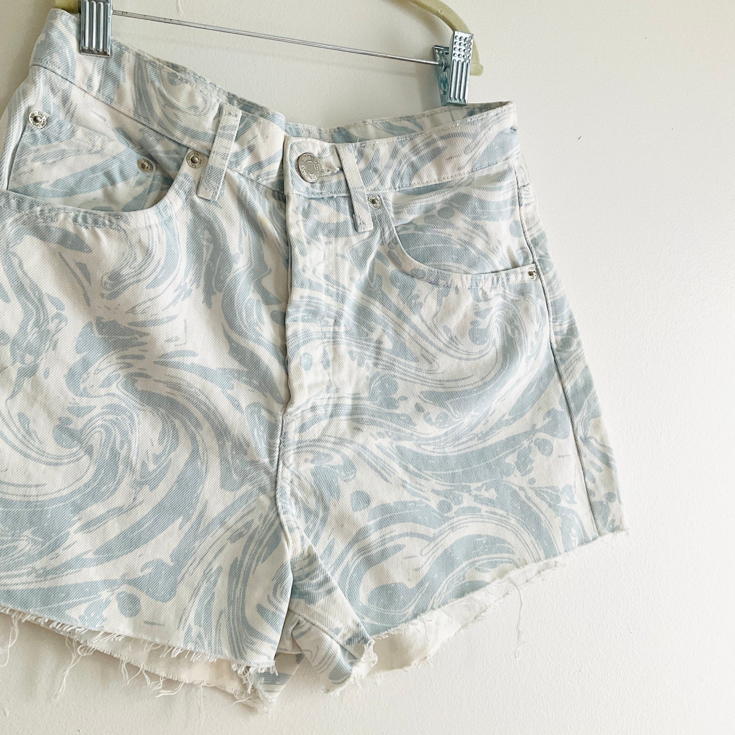 Zara Swirl Patterned Denim Shorts