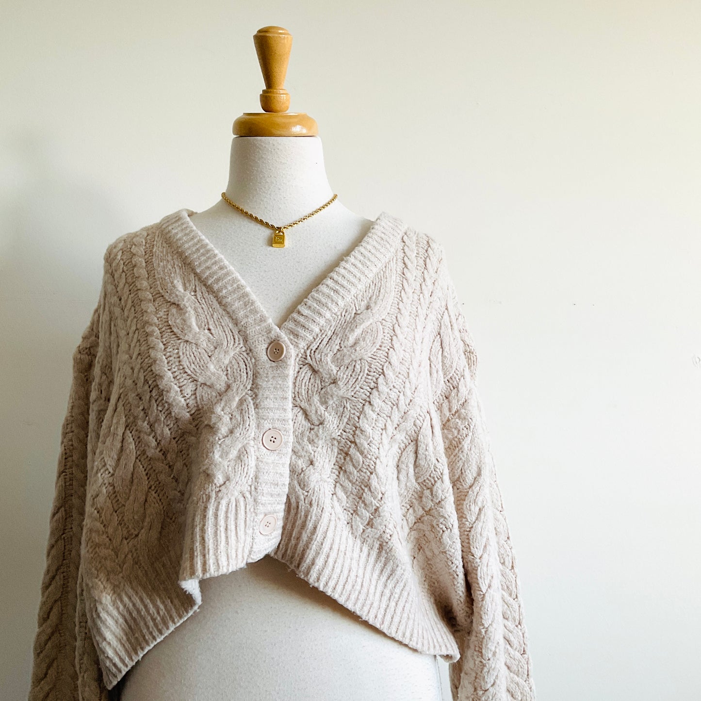 Oak + Fort Cable-knit Cropped Cardigan