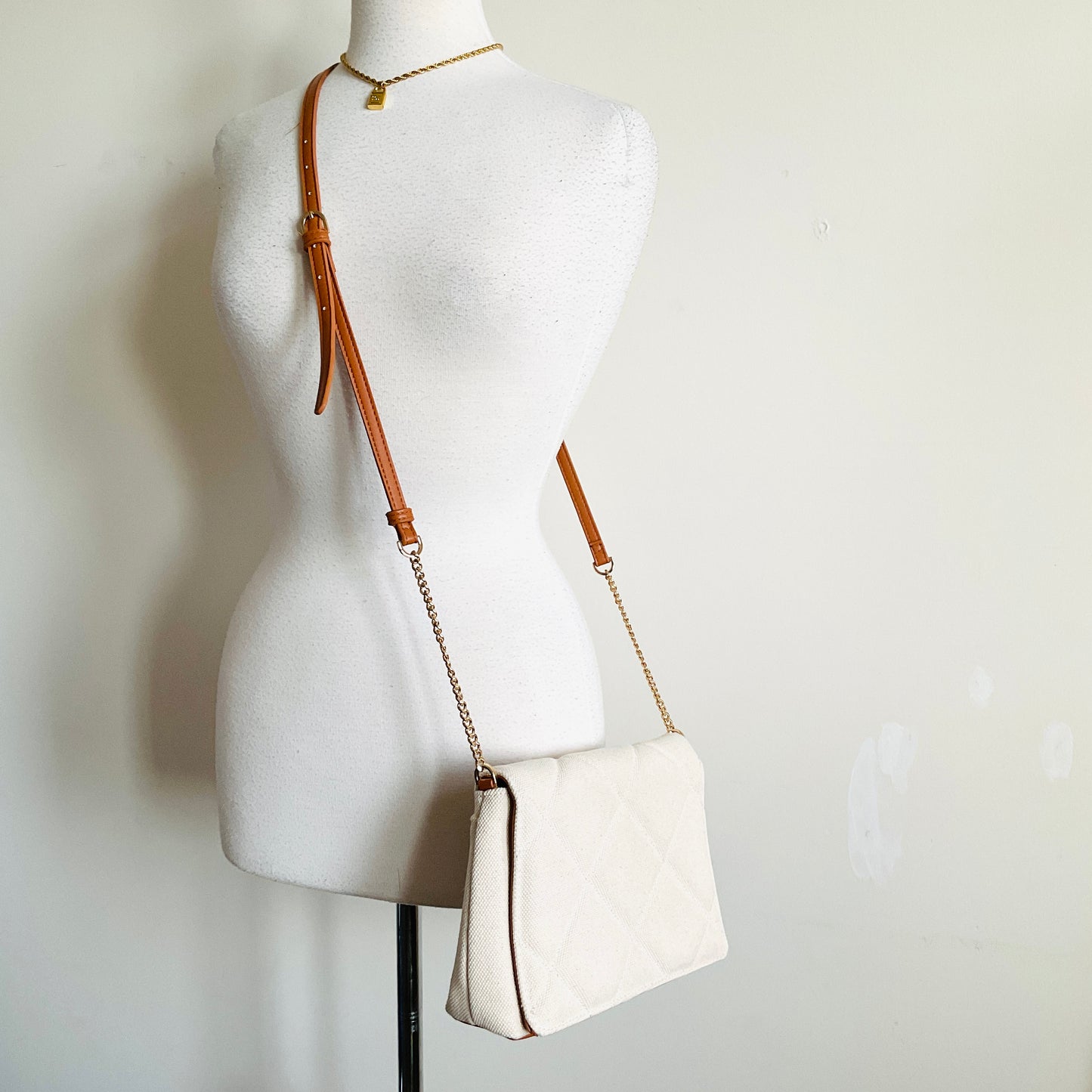 A New Day Quilted Linen Crossbody Bag