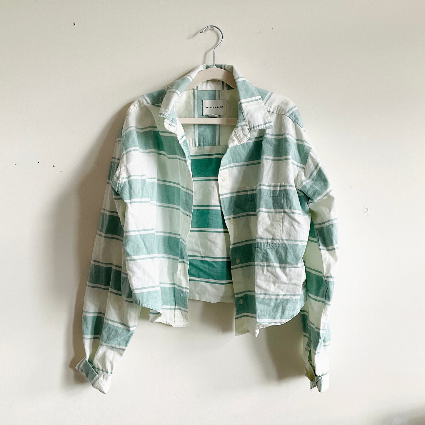 American Eagle Striped Cropped Shirt