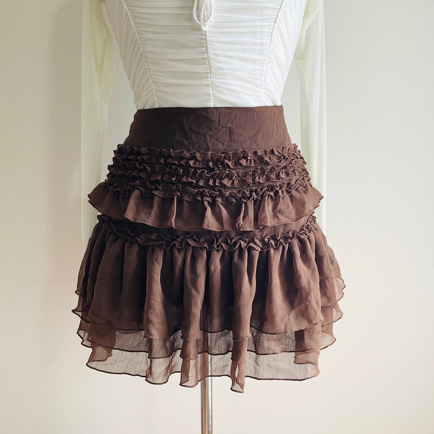 Mocha Ruffle Chiffon Mini Skirt