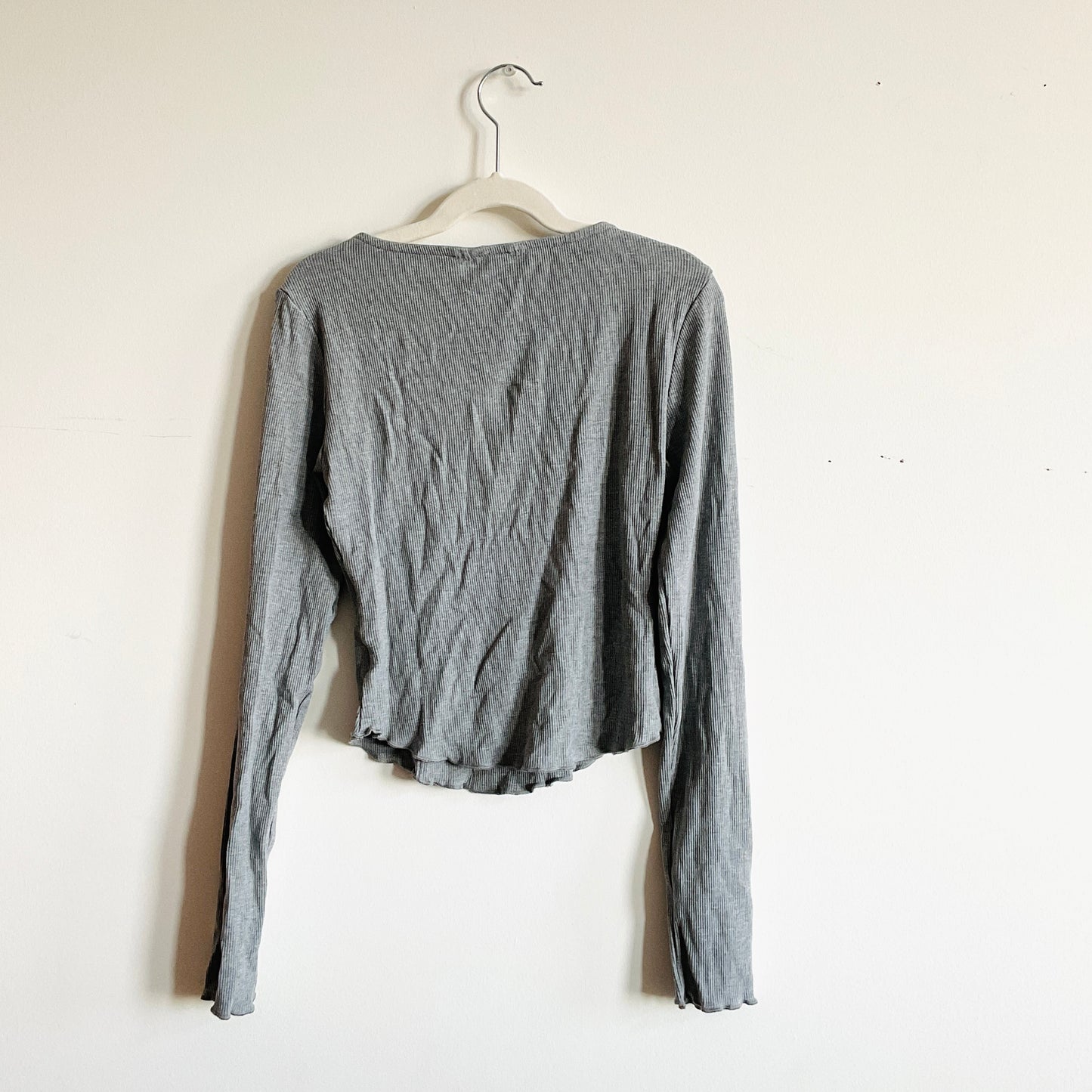 Grey Knit Ribbed Button-up Longsleeve