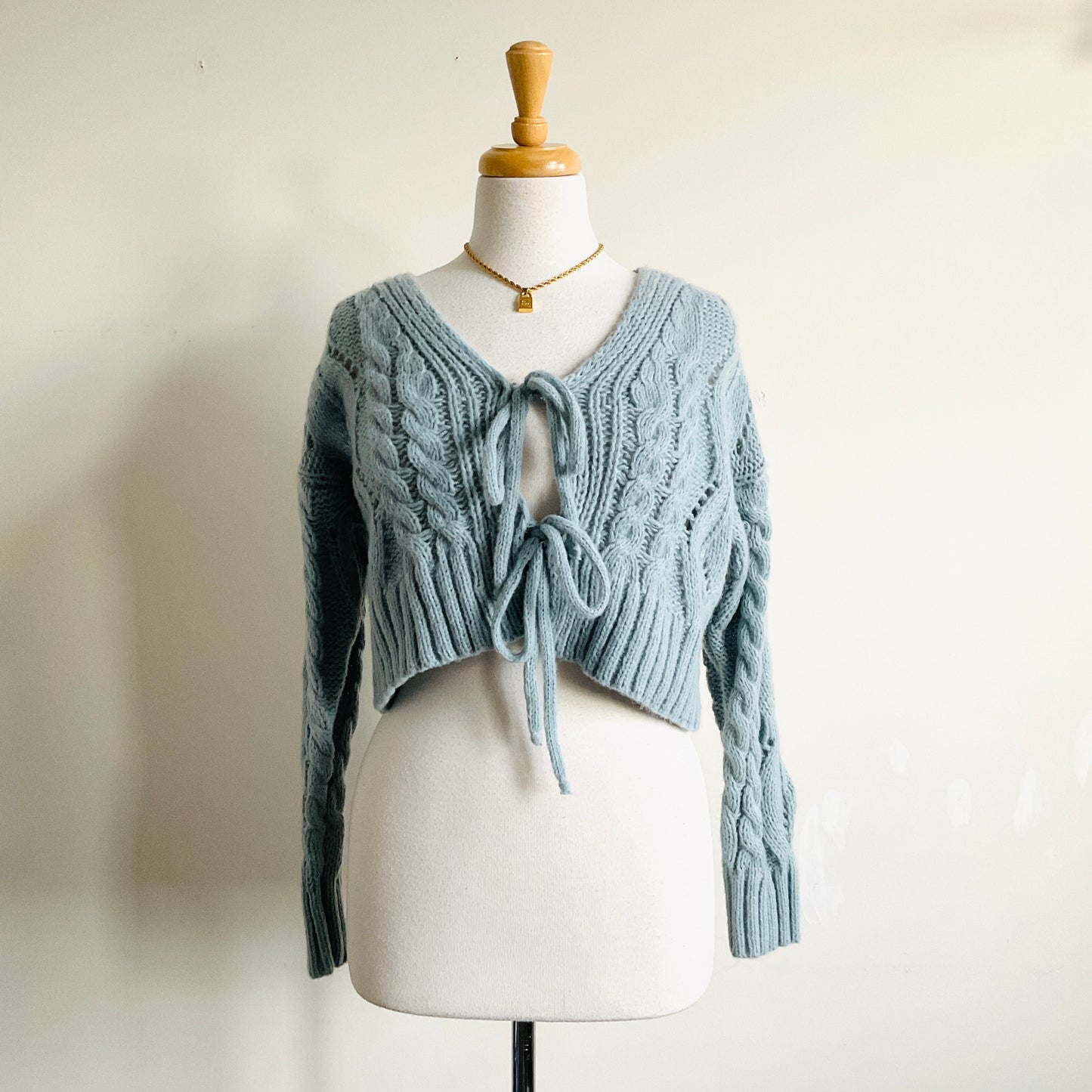 Soft Bows Tie-front Cable-knit Sweater