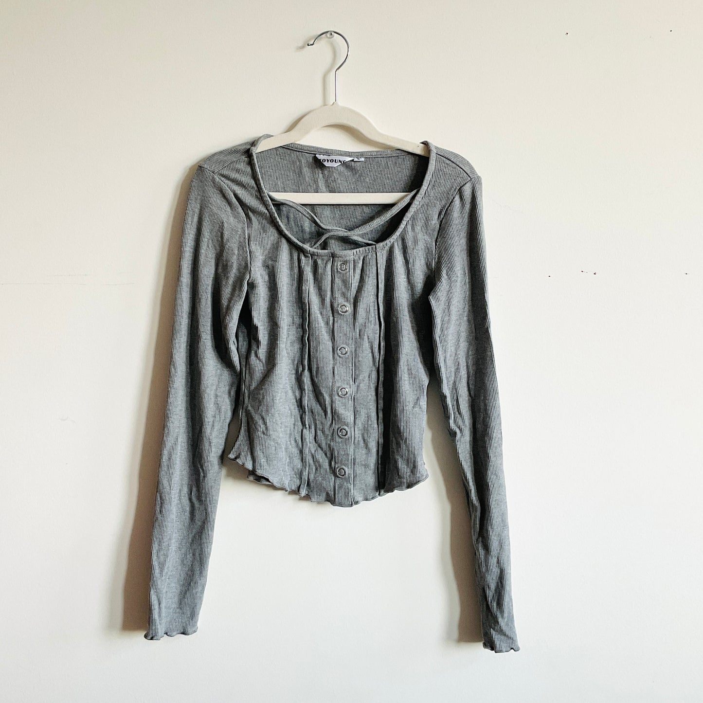 Grey Knit Ribbed Button-up Longsleeve