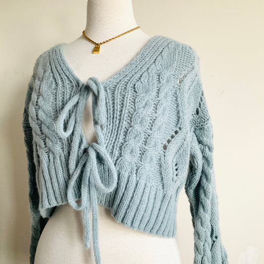 Soft Bows Tie-front Cable-knit Sweater