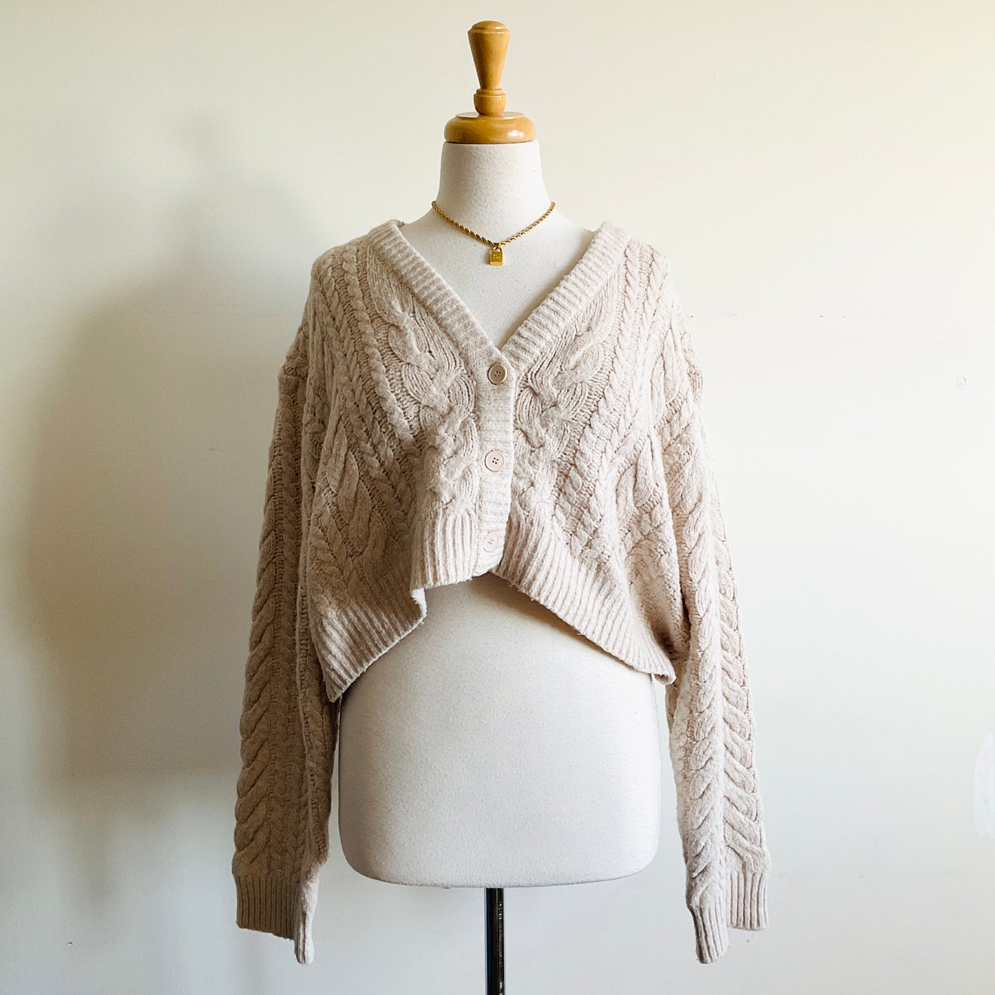 Oak + Fort Cable-knit Cropped Cardigan