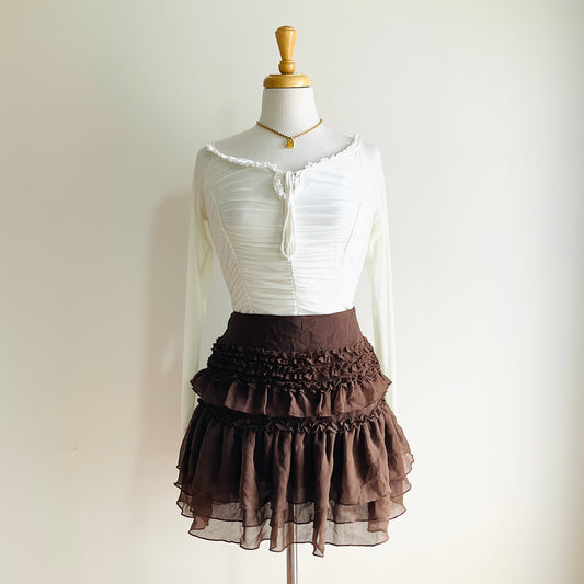 Mocha Ruffle Chiffon Mini Skirt