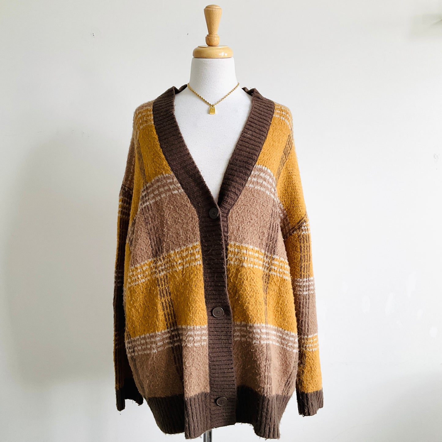 Oak + Fort Plaid Knit Cardigan