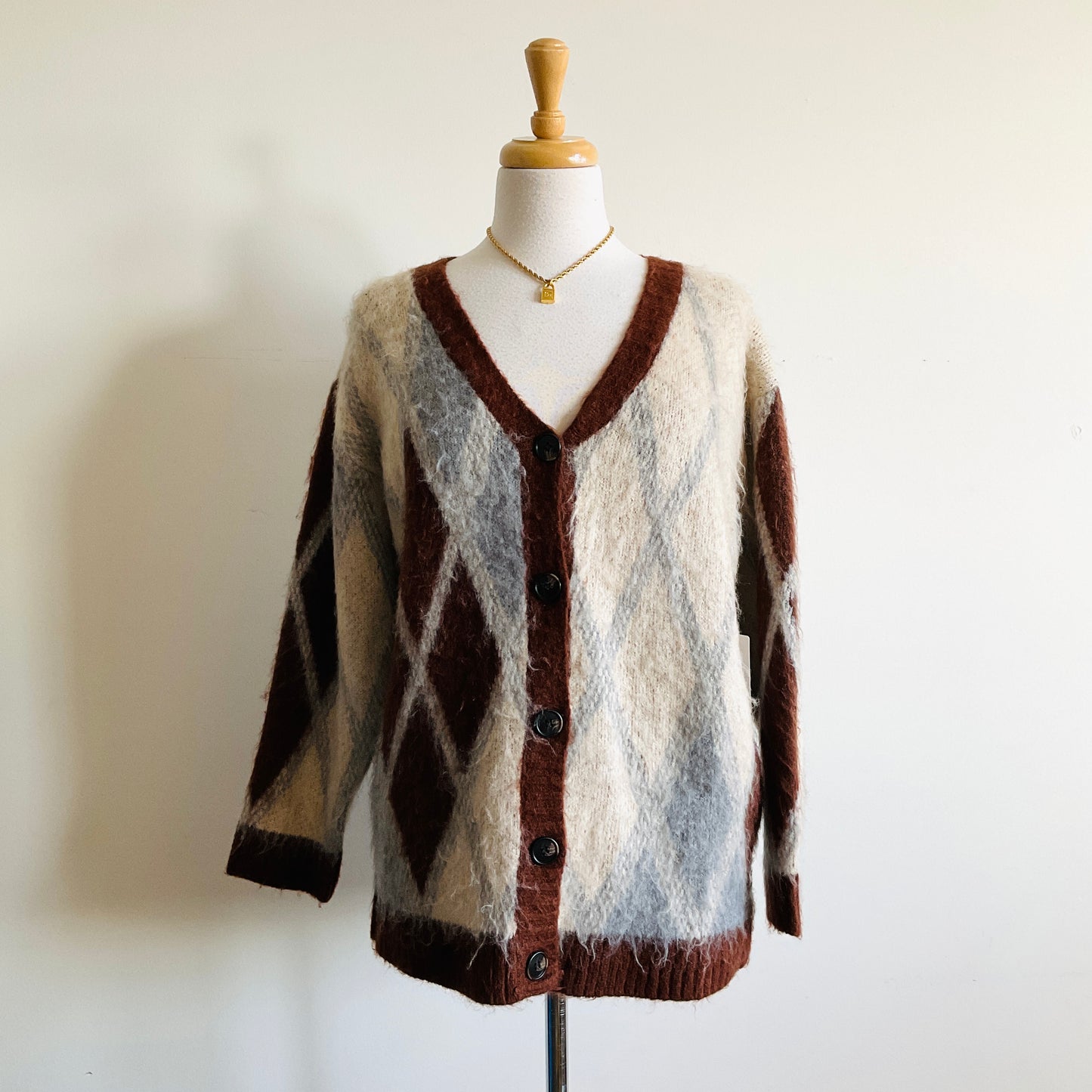 Boutique Shetland Argyle Knit Cardigan