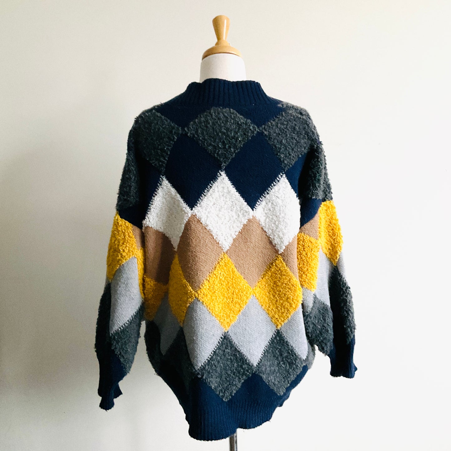 London Argyle Fuzzy Knit Cardigan