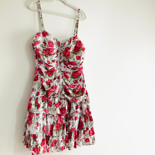 Rosy Floral Ruched Mini Dress