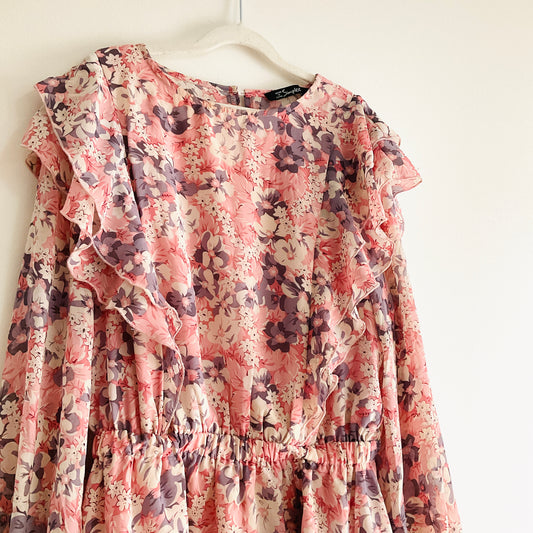 Simplee Floral Chiffon Ruffle Dress