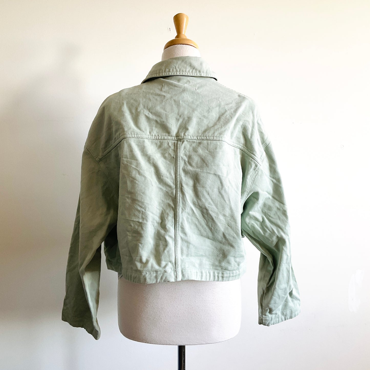 Zara Green Tea Denim Cropped Jacket