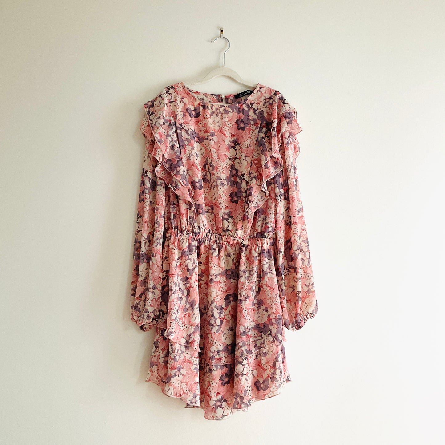 Simplee Floral Chiffon Ruffle Dress