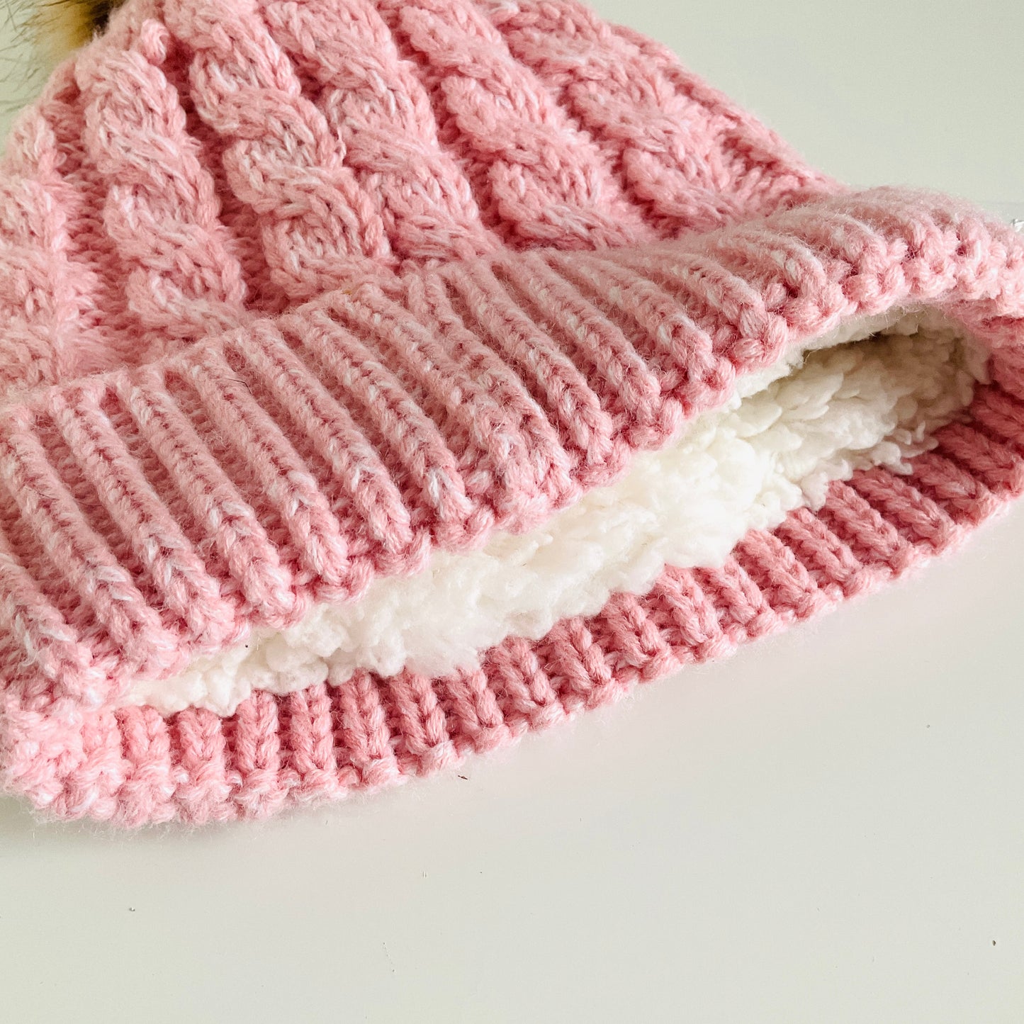 Pink Cable-knit Plush Beanie