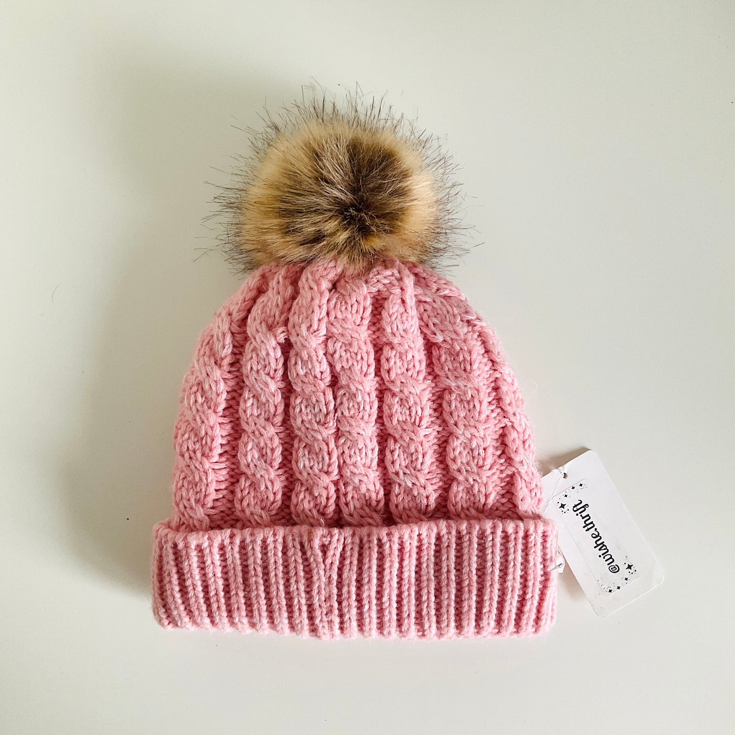 Pink Cable-knit Plush Beanie