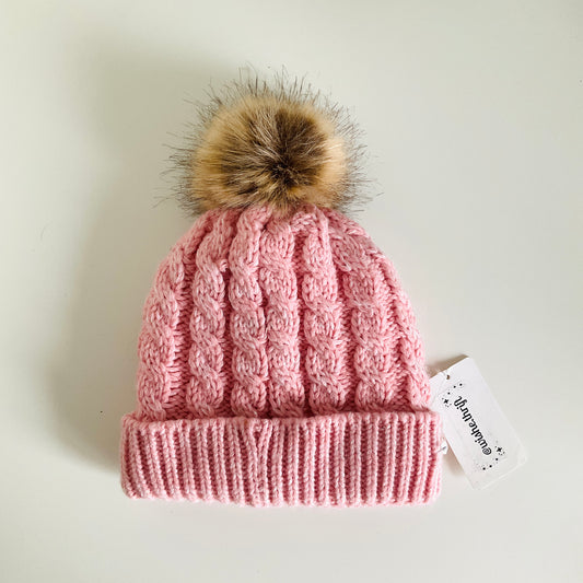 Pink Cable-knit Plush Beanie